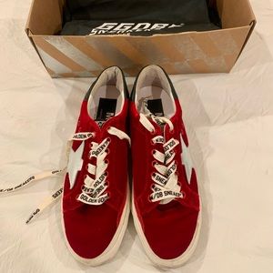 Golden goose red velvet sneakers.